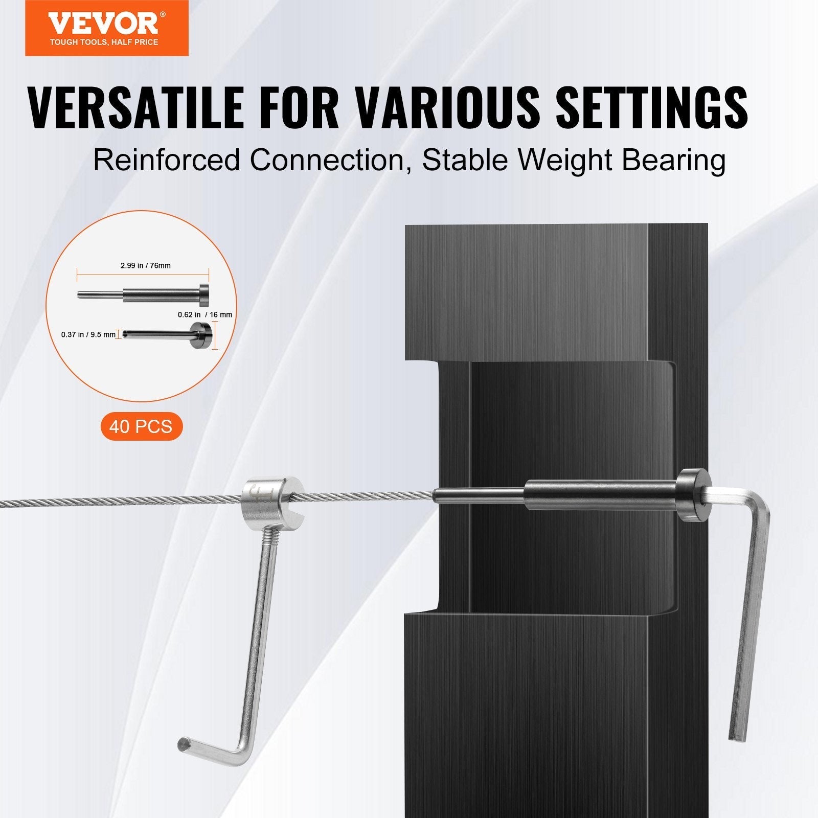 VEVOR 40 Pack Invisible Cable Railing kit, T316 Stainless Steel 1/8