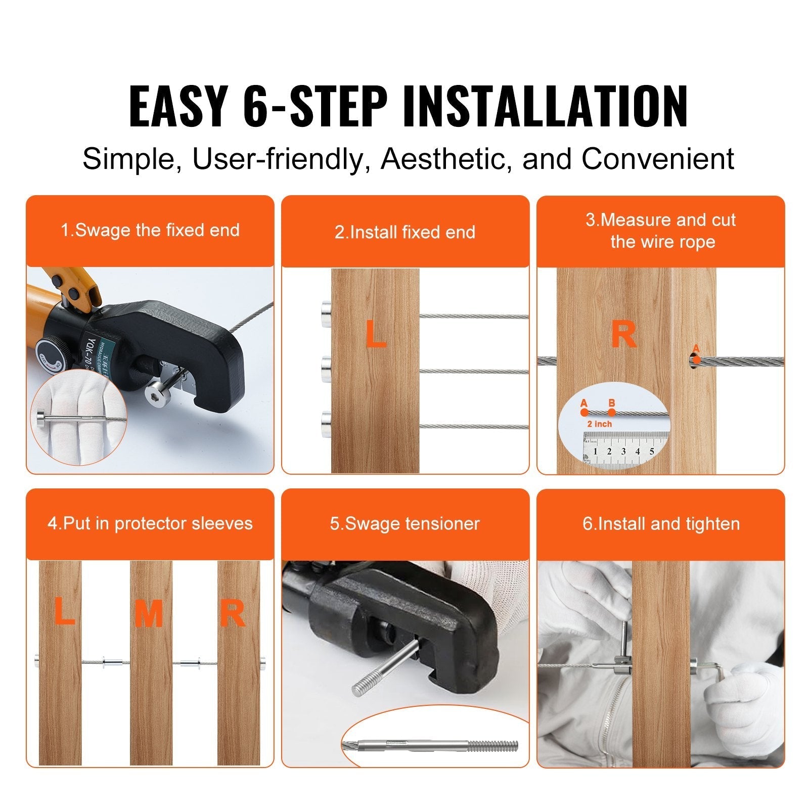 VEVOR 20 Pack Invisible Cable Railing kit, T316 Stainless Steel 1/8