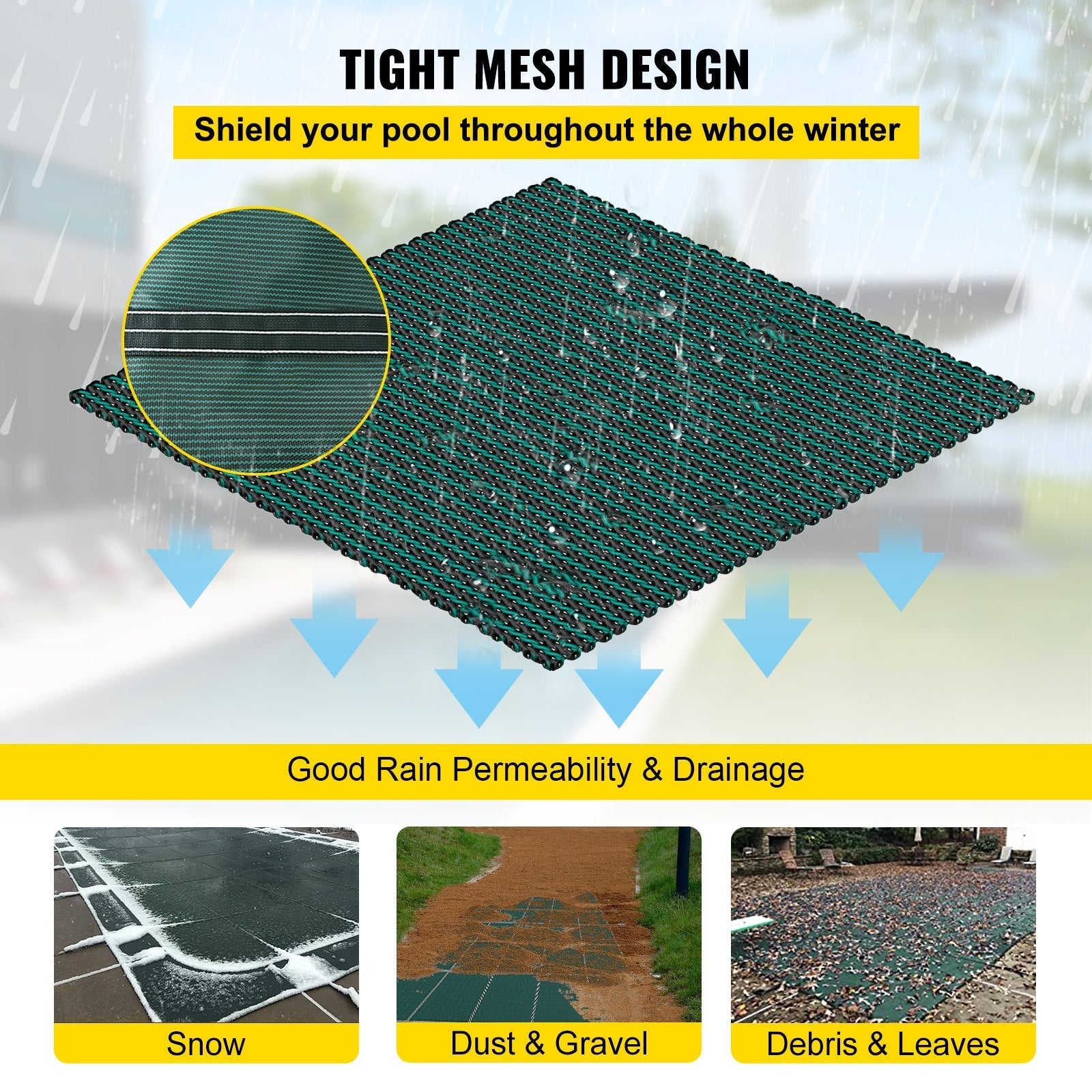 VEVOR Pool Safety Cover Fits 14x26ft Rectangle Inground Safety Pool Cover Green Mesh Solid Pool Safety Cover for Swimming Pool Winter Safety Cover