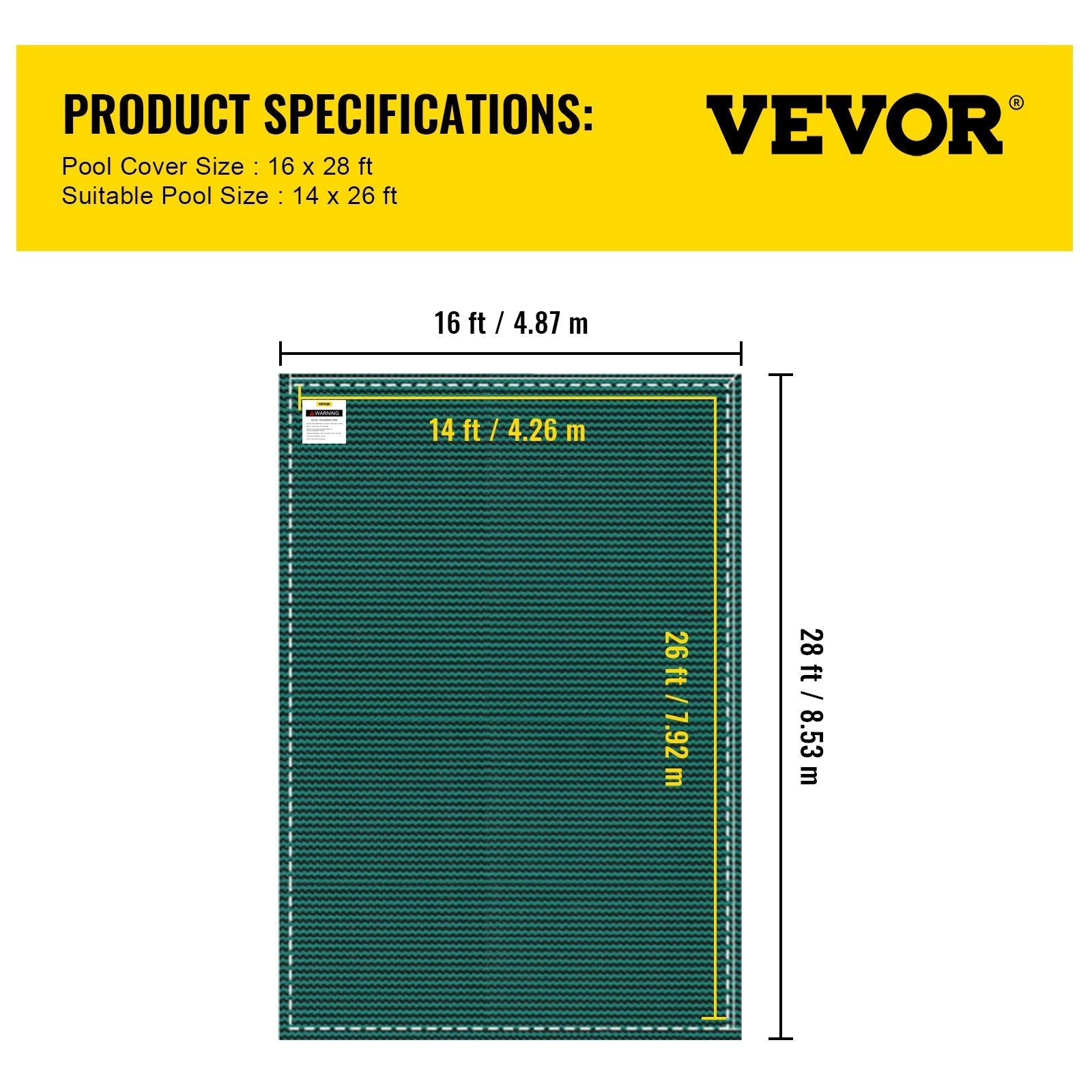 VEVOR Pool Safety Cover Fits 14x26ft Rectangle Inground Safety Pool Cover Green Mesh Solid Pool Safety Cover for Swimming Pool Winter Safety Cover