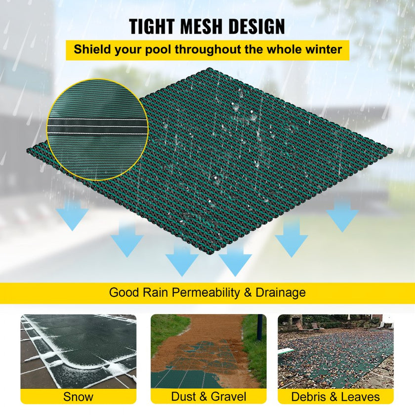 VEVOR Inground Pool Safety Cover 16' x 30' Rectangle, Safety Pool Covers Green Mesh, 15-Year Warranty, Tested to UL Standards to ASTM Standard F1346, Triple Stitched for MAX Strength, Abrasion Resistant