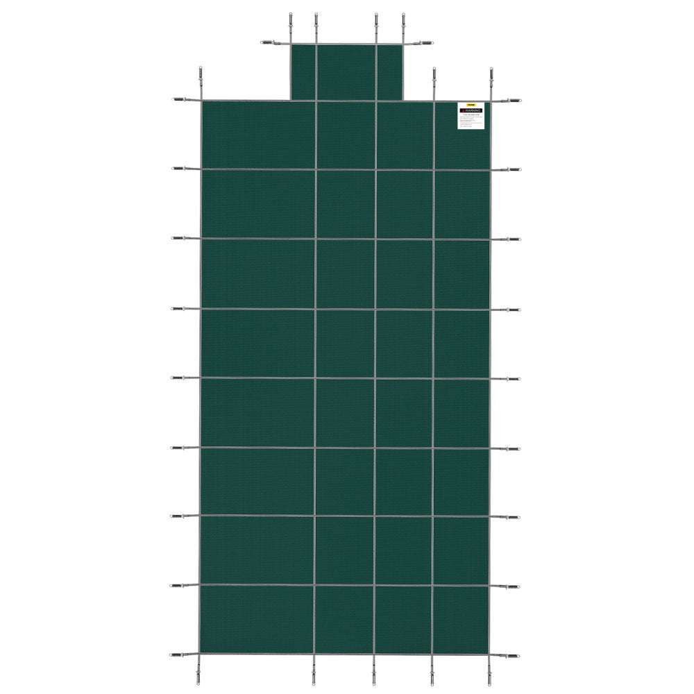 VEVOR Pool Safety Cover Fits 16x32ft Rectangle Inground Safety Pool Cover Green Mesh with 4x8ft Center End Steps Solid Pool Safety Cover for Swimming Pool Winter Safety Cover