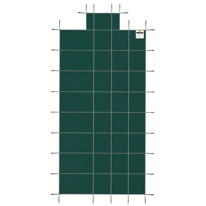 VEVOR Pool Safety Cover Fits 16x32ft Rectangle Inground Safety Pool Cover Green Mesh with 4x8ft Center End Steps Solid Pool Safety Cover for Swimming Pool Winter Safety Cover