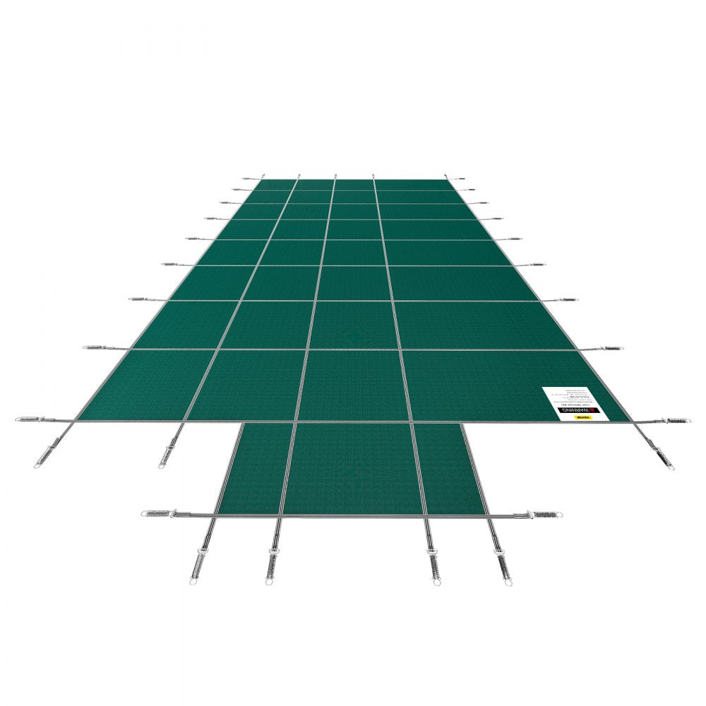 VEVOR Pool Safety Cover Fits 16x32ft Rectangle Inground Safety Pool Cover Green Mesh with 4x8ft Center End Steps Solid Pool Safety Cover for Swimming Pool Winter Safety Cover