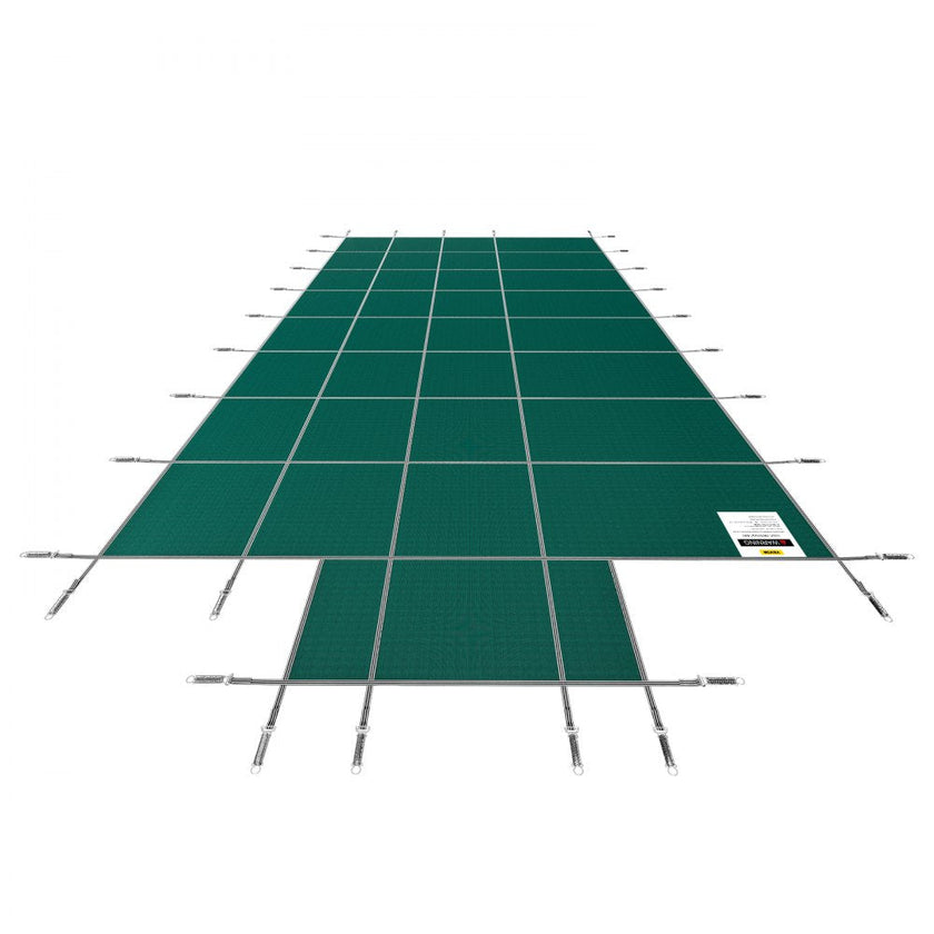 VEVOR Pool Safety Cover Fits 16x32ft Rectangle Inground Safety Pool Cover Green Mesh with 4x8ft Center End Steps Solid Pool Safety Cover for Swimming Pool Winter Safety Cover