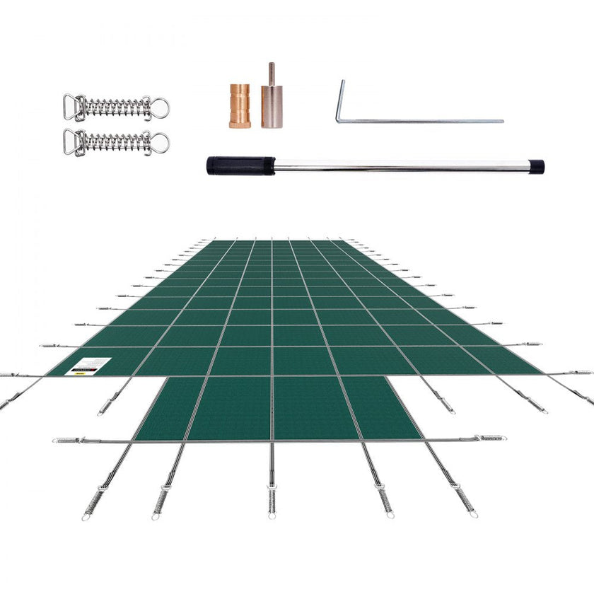 VEVOR Pool Safety Cover Fits 20x40ft Rectangle Inground Safety Pool Cover Green Mesh with 4x8ft Center End Steps Solid Pool Safety Cover for Swimming Pool Winter Safety Cover