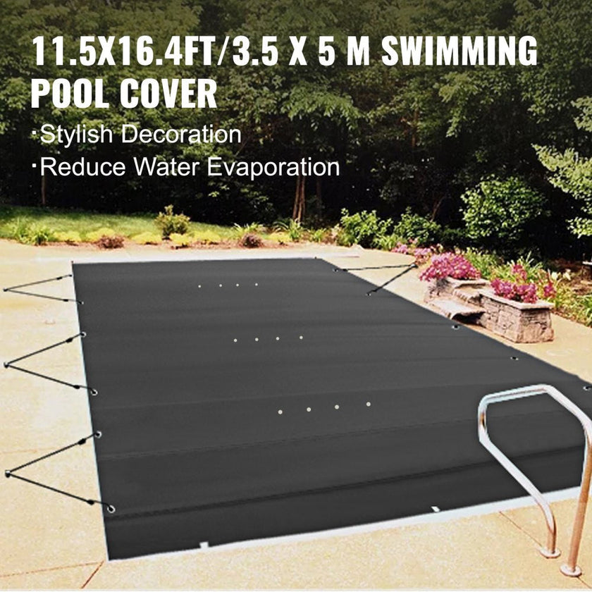 VEVOR Pool Safety Cover, 11.5x16 ft In-ground Pool Cover, Black In-ground Pool Cover, PVC Pool Covers Rectangular Safety Pool Cover Solid Safety Pool Cover for Swimming Pool Winter Protection Cover