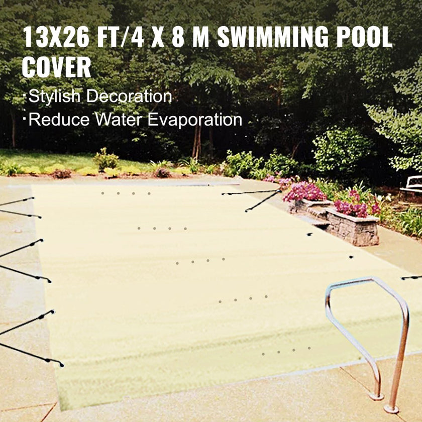 VEVOR Pool Safety Cover, 13x26 ft In-ground Pool Cover, Beige In-ground Pool Cover, PVC Pool Covers Rectangular Safety Pool Cover Solid Safety Pool Cover for Swimming Pool Winter Protection Cover
