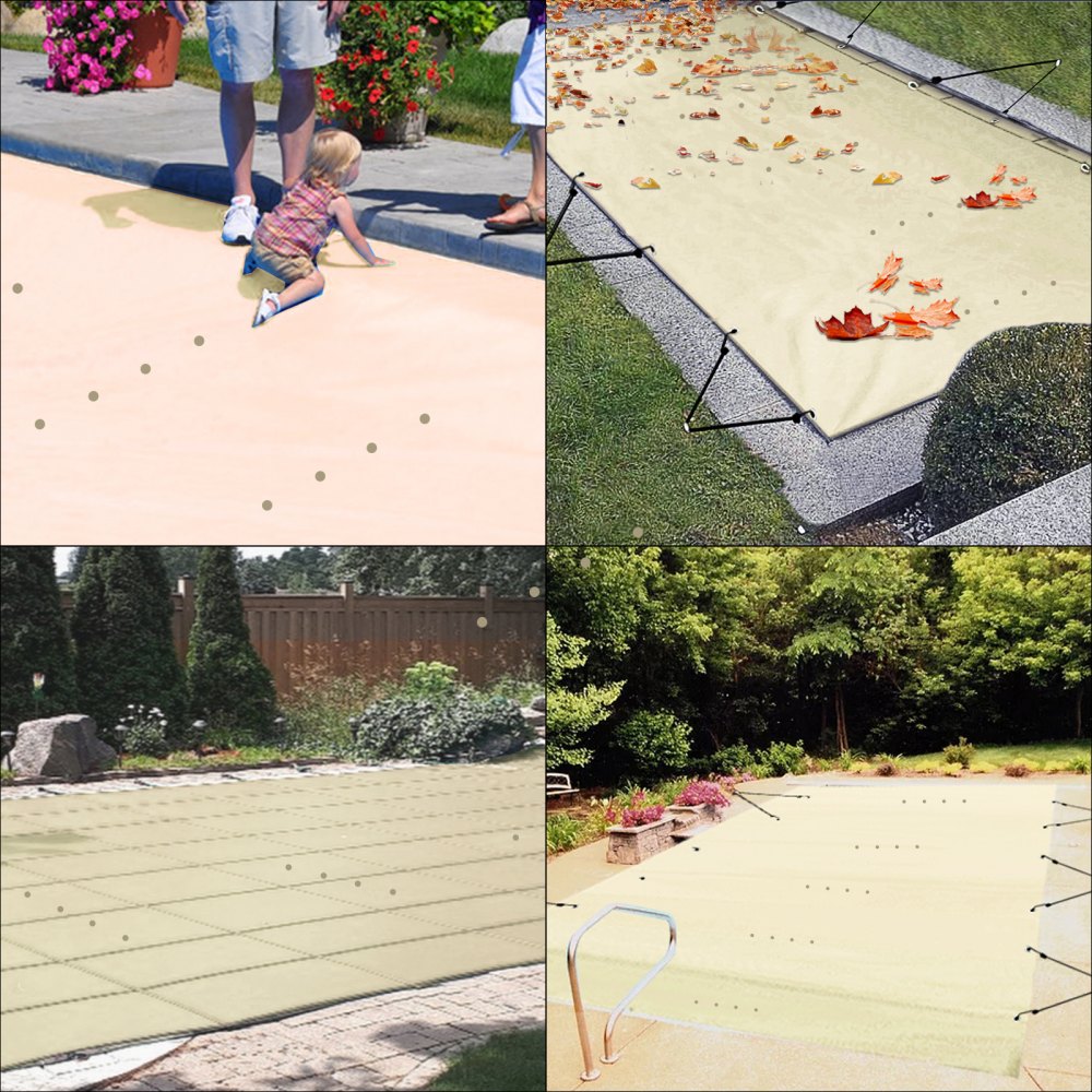 VEVOR Pool Safety Cover, 13x26 ft In-ground Pool Cover, Beige In-ground Pool Cover, PVC Pool Covers Rectangular Safety Pool Cover Solid Safety Pool Cover for Swimming Pool Winter Protection Cover