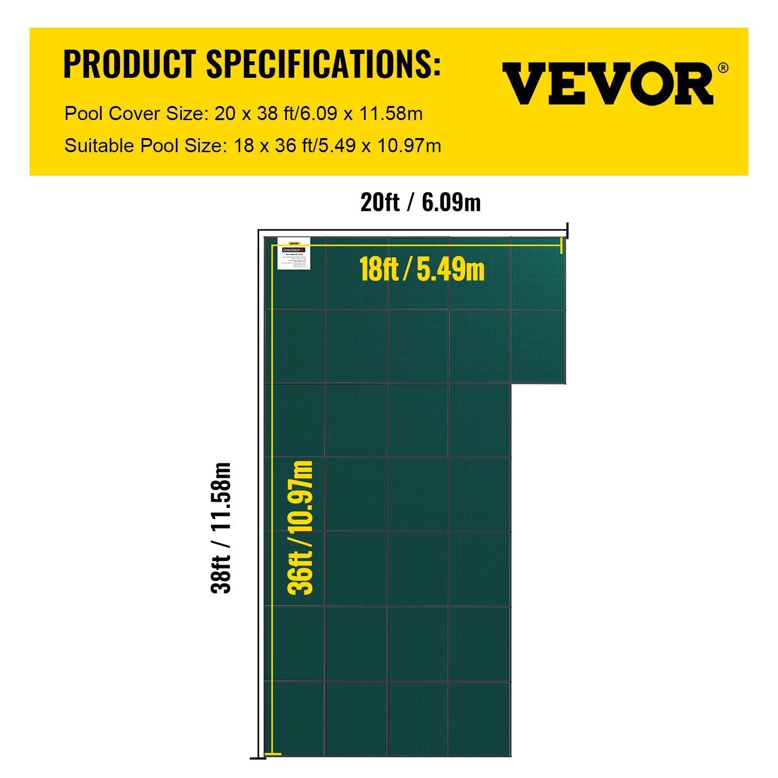VEVOR Inground Pool Safety Cover Winter Pool Cover 20 x 38 ft with Right Step