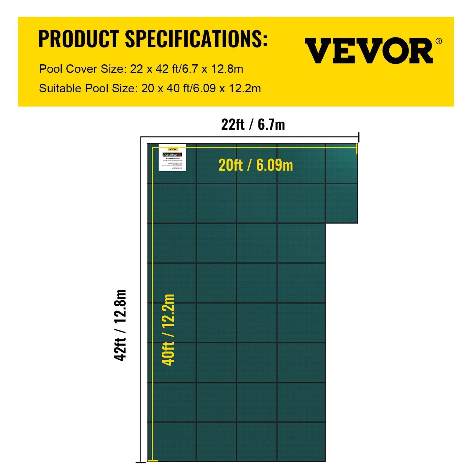 VEVOR Inground Pool Safety Cover Winter Pool Cover 22 x 42 ft with Right Step