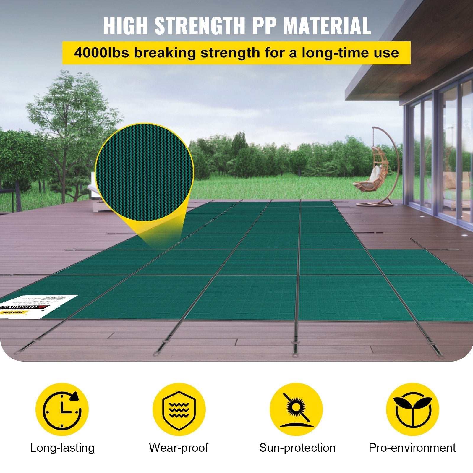 VEVOR Inground Pool Safety Cover Winter Pool Cover 18 x 34 ft with Left Step