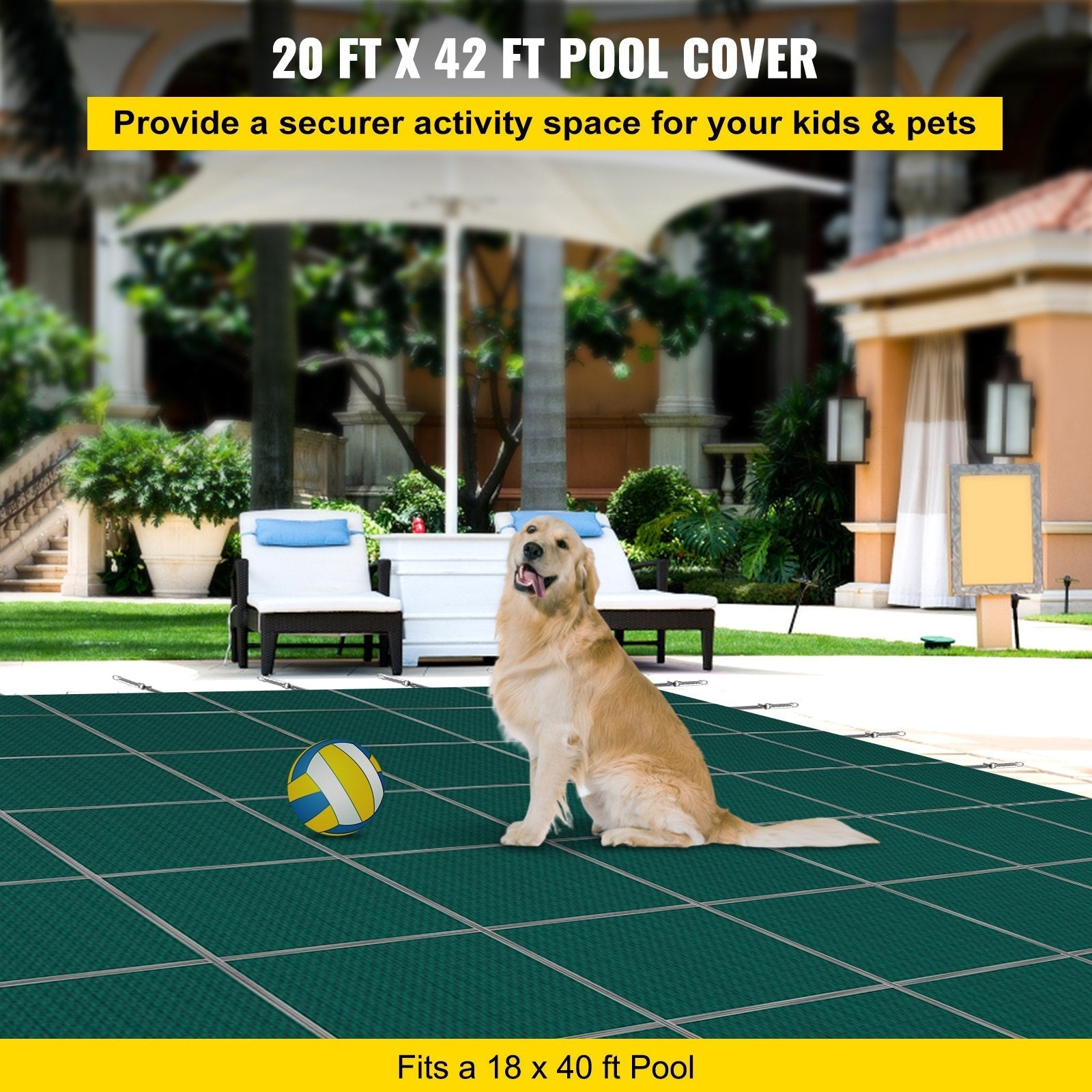 VEVOR Inground Pool Safety Cover Winter Pool Cover 20 x 42 ft with Anchor Tools