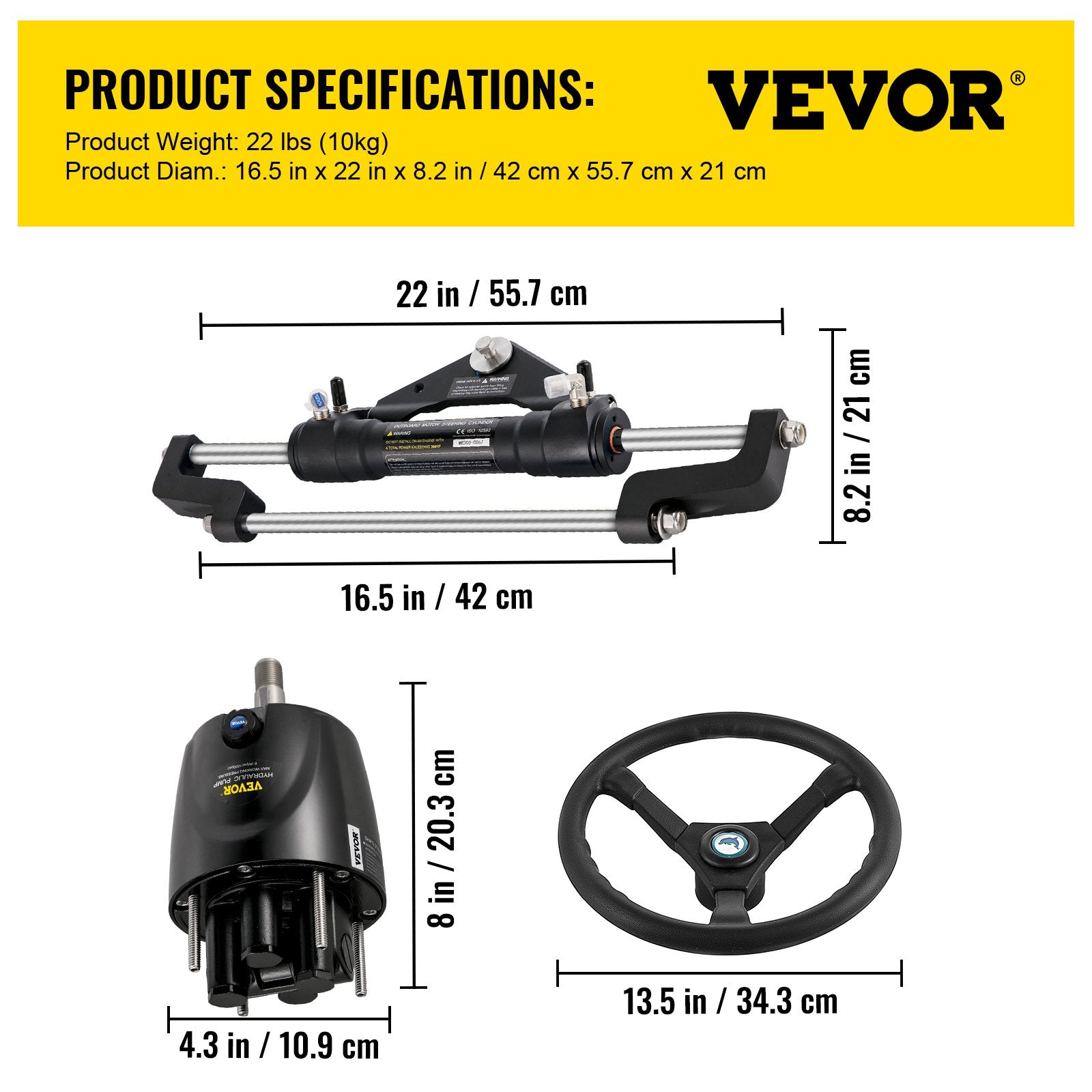 VEVOR Hydraulic Boat Steering Kit, 300HP Hydraulic Steering Kit Helm Pump, Hydraulic Outboard Steeing Kit with 14 Feet Hydraulic Steering Hose for Boat Steering System