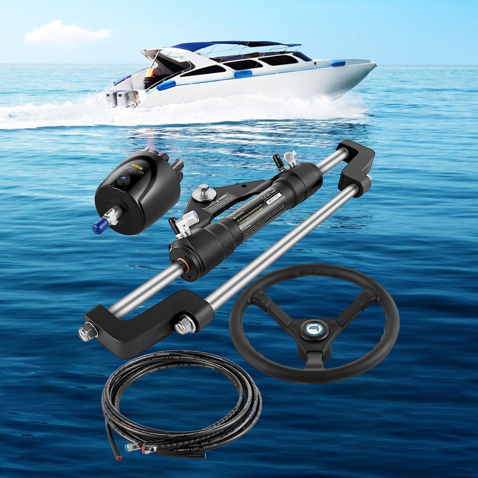 VEVOR Hydraulic Boat Steering Kit, 300HP Hydraulic Steering Kit Helm Pump, Hydraulic Outboard Steeing Kit with 14 Feet Hydraulic Steering Hose for Boat Steering System