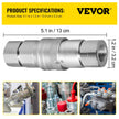 VEVOR Flat Face Hydraulic Couplers 1/2” Body 1/2” NPT Thread, Skid Steer Quick Connect Couplings, 4061 PSI Hydraulic Fittings, 2 Sets Hydraulic Couplers w/ Dust Caps for Bobcat Case, Kubota