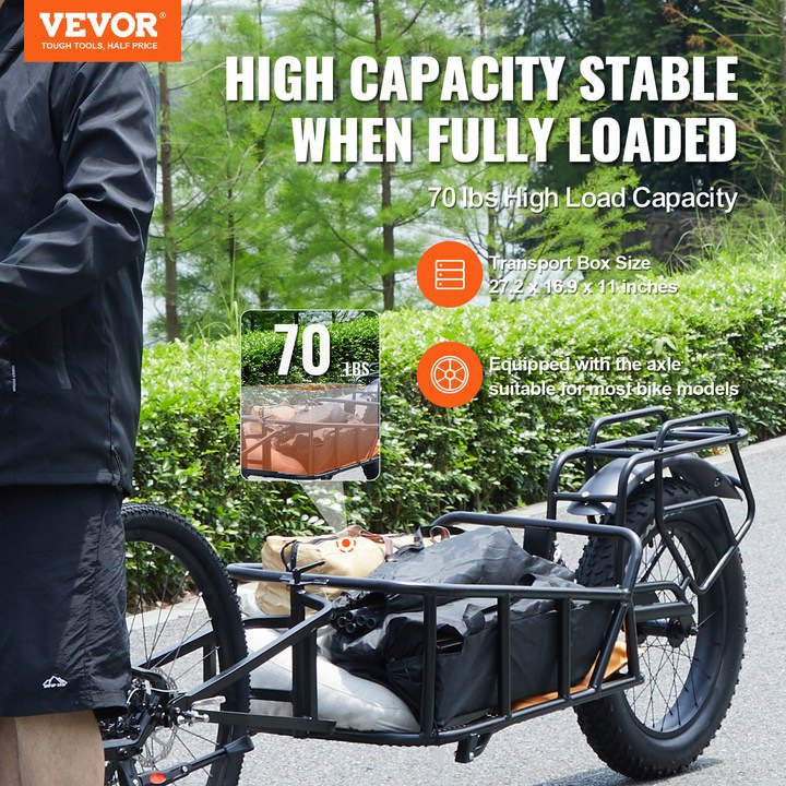 VEVOR Bike Cargo Trailer, 70 lbs Load Capacity, Heavy-Duty Bicycle Wagon Cart, Compact Storage & Quick Release Structure with Universal Hitch, 20