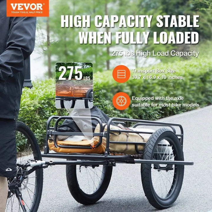 VEVOR Bike Cargo Trailer, 275 lbs Load Capacity, Heavy-Duty Bicycle Wagon Cart, Foldable Compact Storage & Quick Release with Universal Hitch, 20