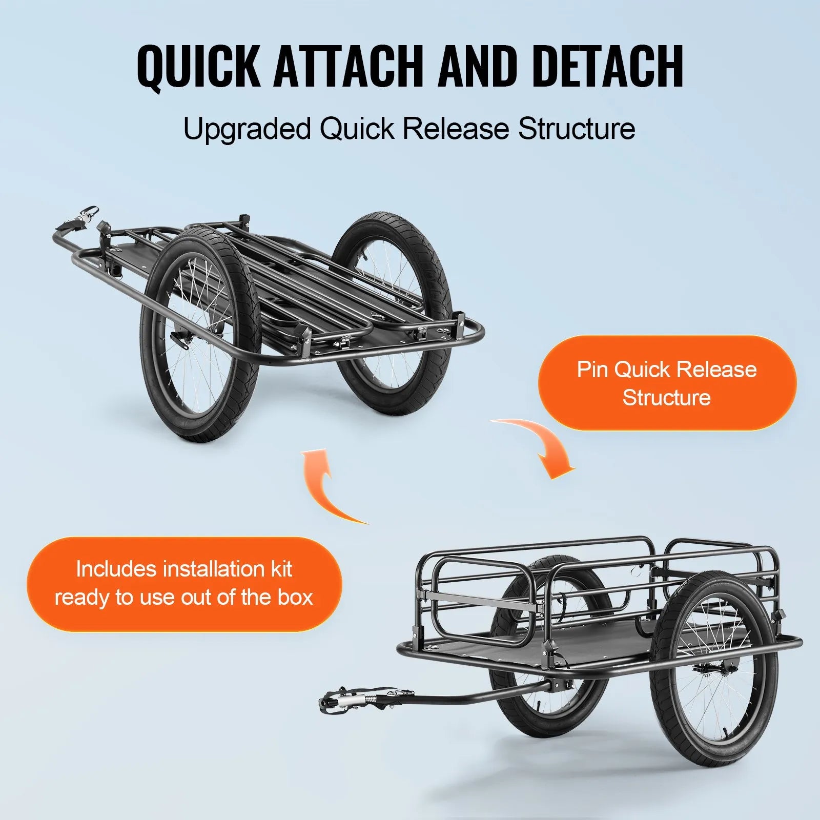 VEVOR Bike Cargo Trailer, 275 lbs Load Capacity, Heavy-Duty Bicycle Wagon Cart, Foldable Compact Storage & Quick Release with Universal Hitch, 20