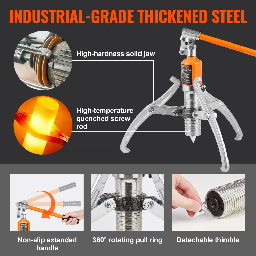 VEVOR Hydraulic Gear Puller, 15 Ton Max Capacity Wheel Bearing Pulling Separator, 2 or 3 Jaws Puller, Vertically and Horizontally, 12