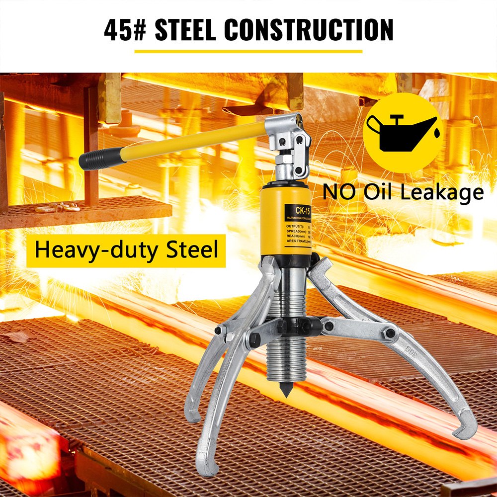 VEVOR 15 Ton Hydraulic Gear Puller Adjustable 3 Jaws Wheel Bearing Pulling Separator 3 in 1 Pump Oil Tube Drawing Machine Wheel Bearing Hub Removal Tool w/Case
