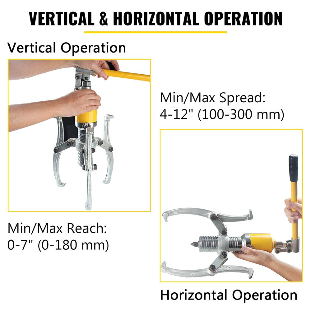 VEVOR 15 Ton Hydraulic Gear Puller Adjustable 3 Jaws Wheel Bearing Pulling Separator 3 in 1 Pump Oil Tube Drawing Machine Wheel Bearing Hub Removal Tool w/Case