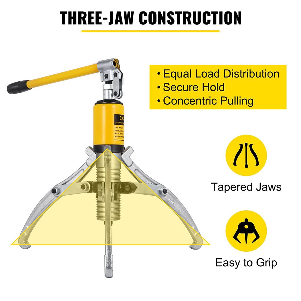 VEVOR 15 Ton Hydraulic Gear Puller Adjustable 3 Jaws Wheel Bearing Pulling Separator 3 in 1 Pump Oil Tube Drawing Machine Wheel Bearing Hub Removal Tool w/Case