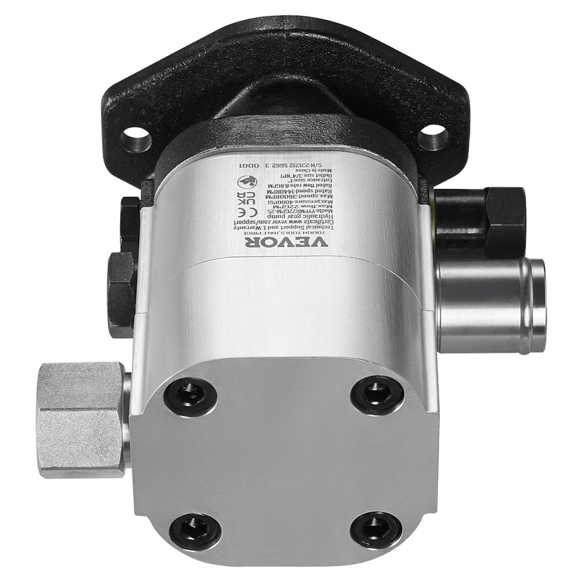 VEVOR Hydraulic Log Splitter Pump, 22GPM, 2 Stage 4000PSI Wood Log Splitter Pump, 1'' Inlet 3/4'' NPT Outlet 3600 RPM Aluminum Hydraulic Gear Pump, for Small Engine Mounting Log Splitters Snowplow