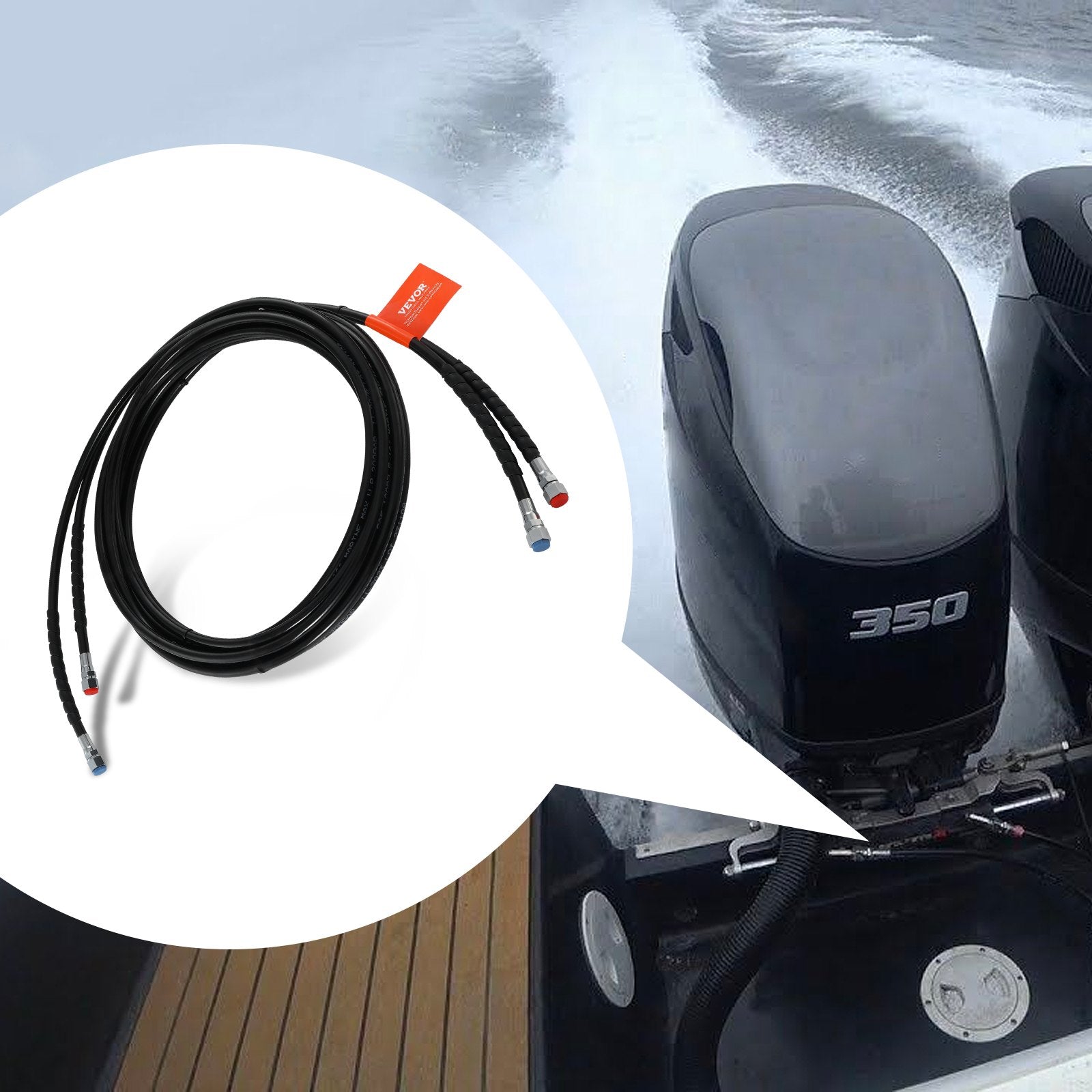 VEVOR Outboard Hose Kit, 20 ft Hydraulic Steering Hose, 2-Piece Leak-Proof TPEE Hydraulic Boat Hoses, Compatible with Marine Hydraulic Outboard Steering Boat System up to 300 HP