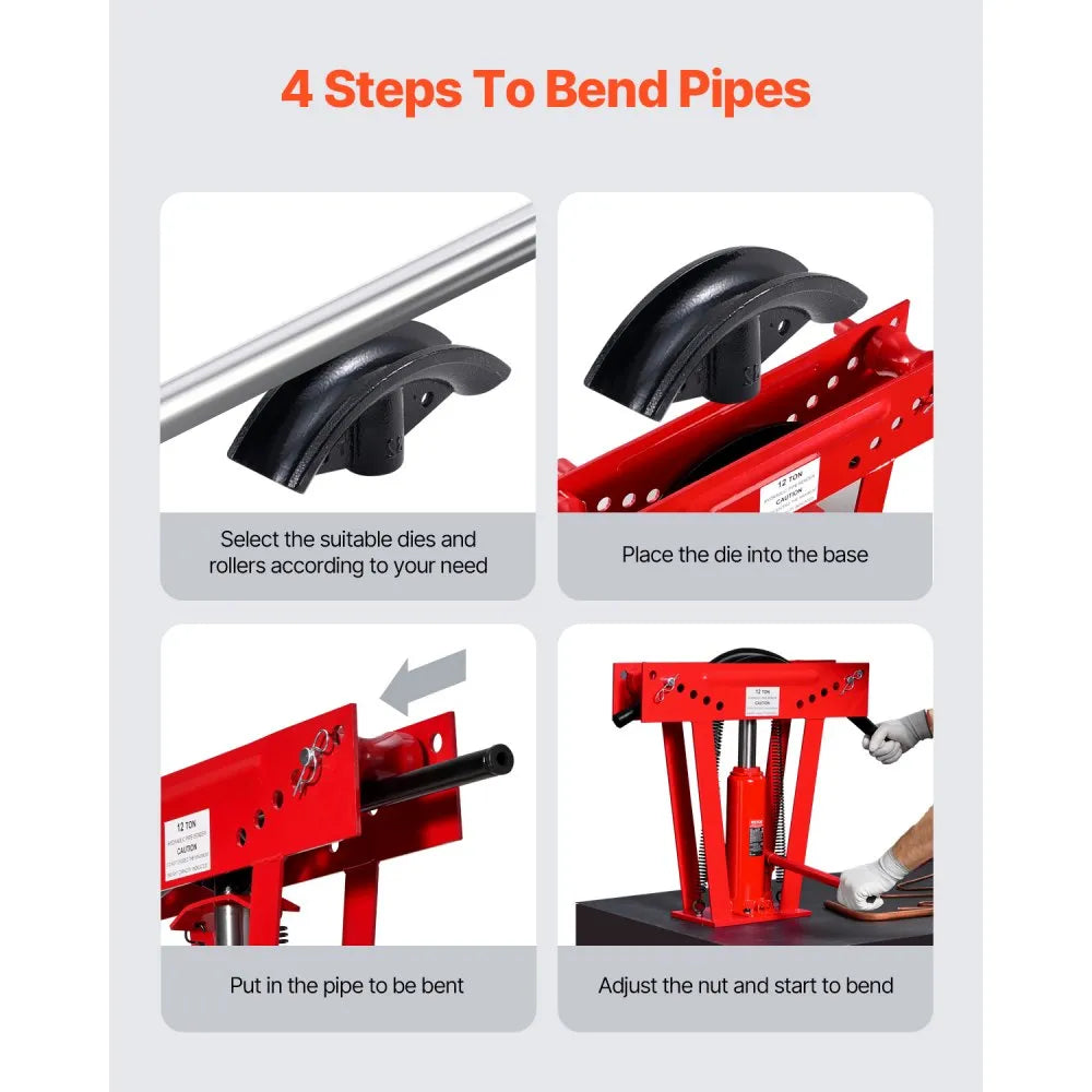 VEVOR Hydraulic Pipe Bender, 12 Ton Manual Pipe Bending Tool with 6 Dies