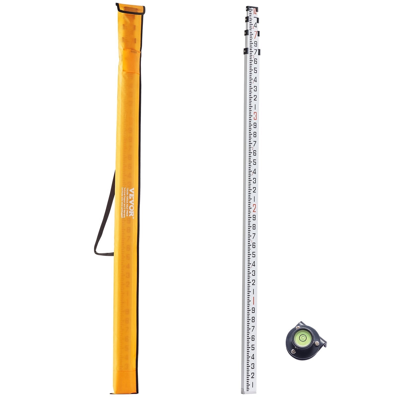 VEVOR Measuring Rod 14-Feet/10ths 6 Sections Telescopic Grade Rod 1/10 ft w/ Bag