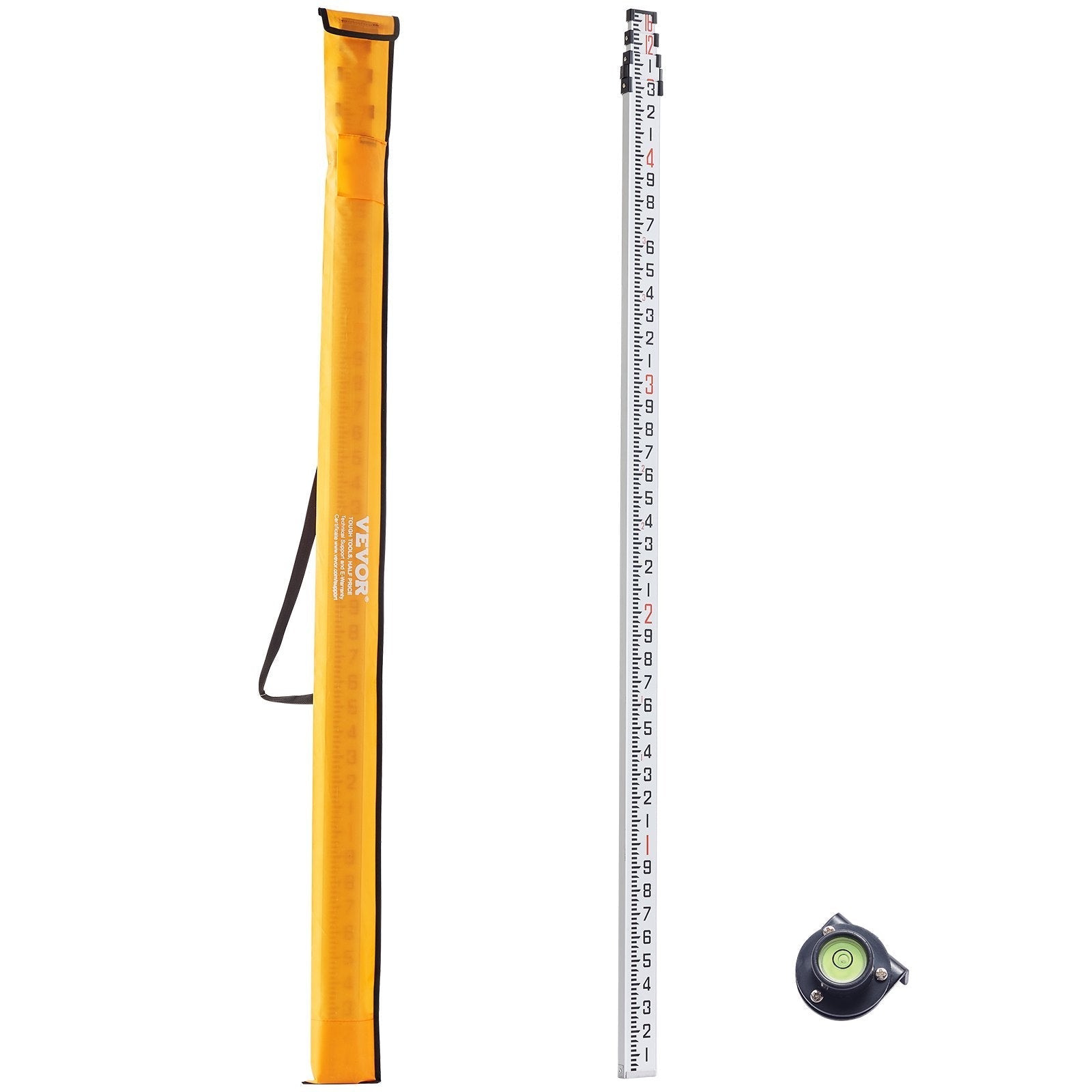 VEVOR Measuring Rod 16-Feet/10ths 4 Sections Telescopic Grade Rod 1/10ft w/ Bag