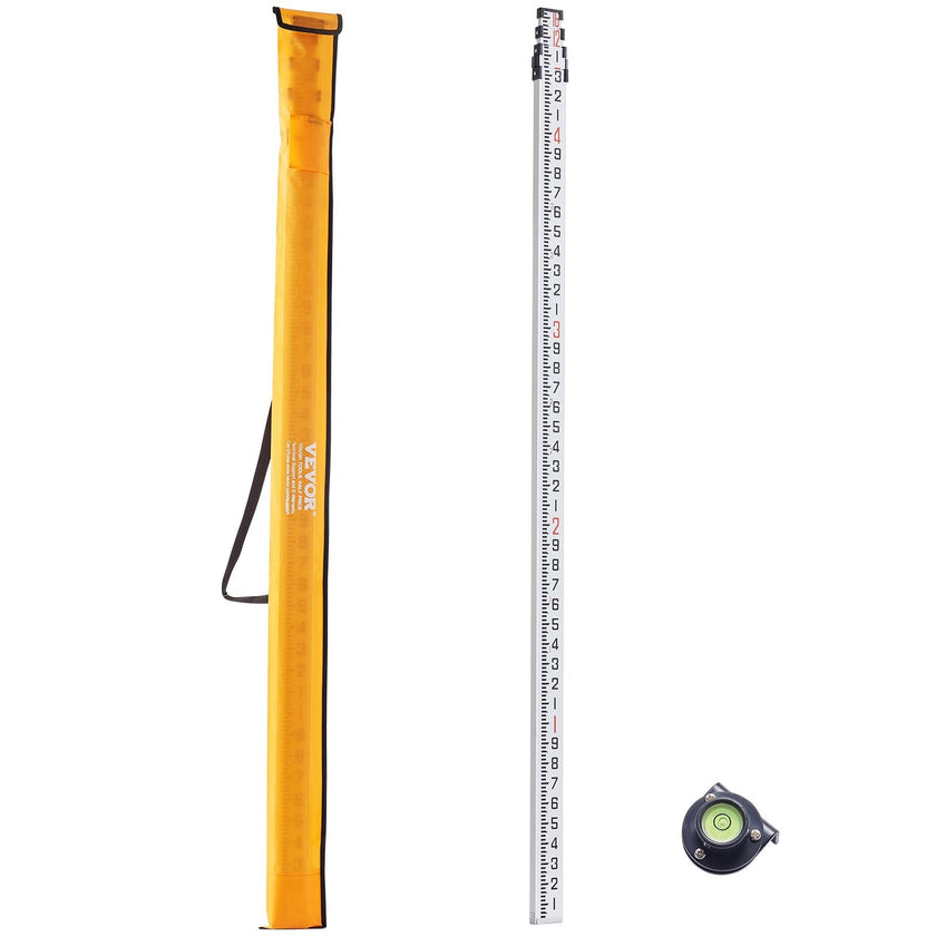 VEVOR Measuring Rod 16-Feet/10ths 4 Sections Telescopic Grade Rod 1/10ft w/ Bag