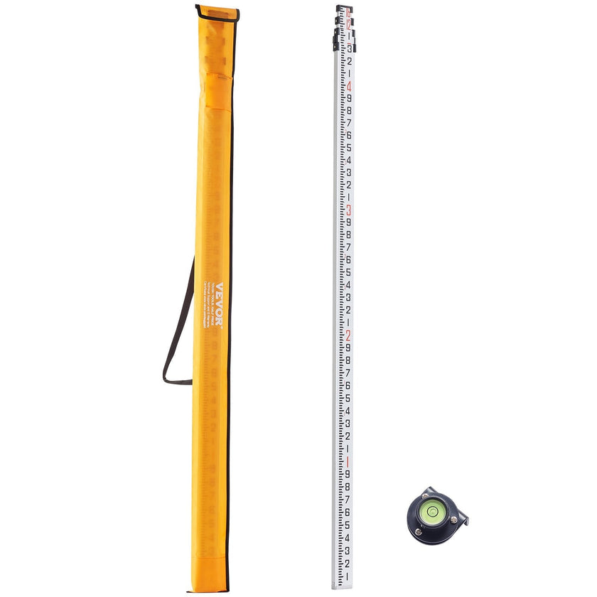 VEVOR Measuring Rod 16-Feet/10ths 4 Sections Telescopic Grade Rod 1/10ft w/ Bag
