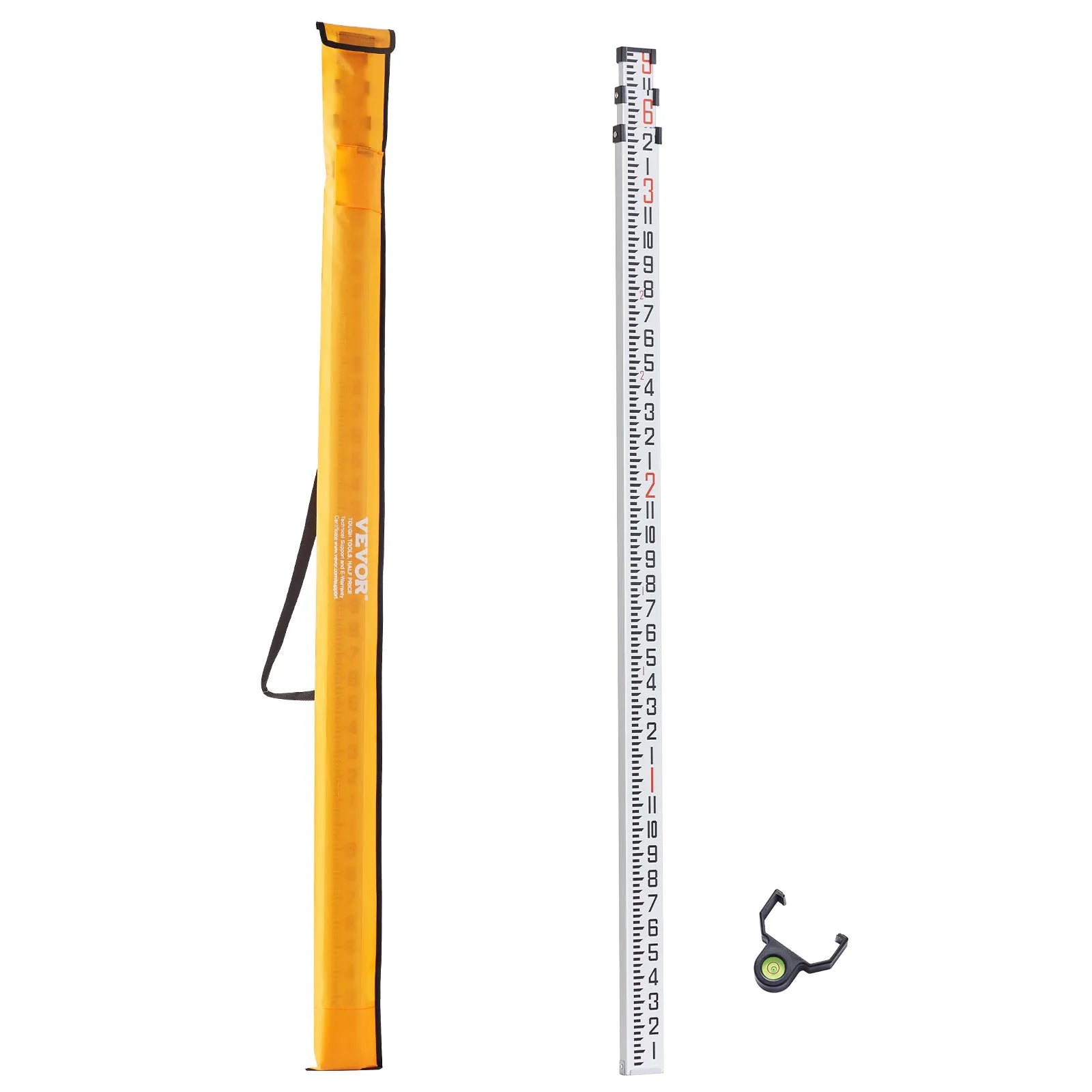 VEVOR Measuring Rod 9-Feet/8ths 3 Sections Telescopic Grade Rod 1/8in w/ Bag