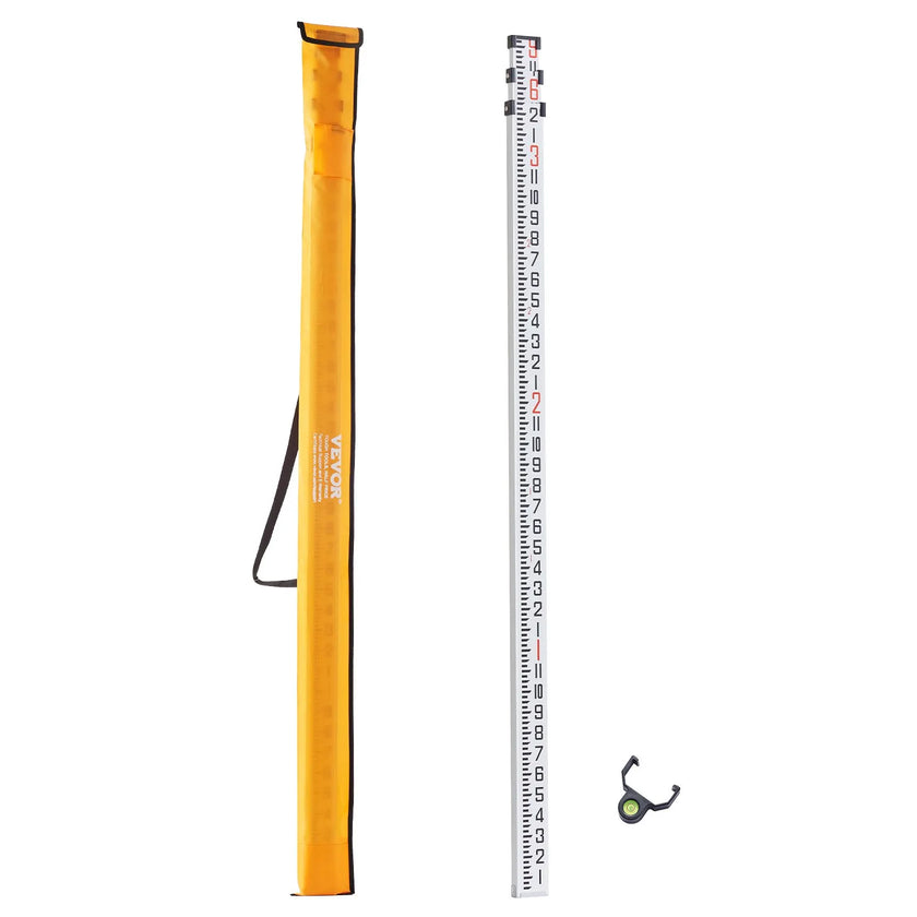 VEVOR Measuring Rod 9-Feet/8ths 3 Sections Telescopic Grade Rod 1/8in w/ Bag