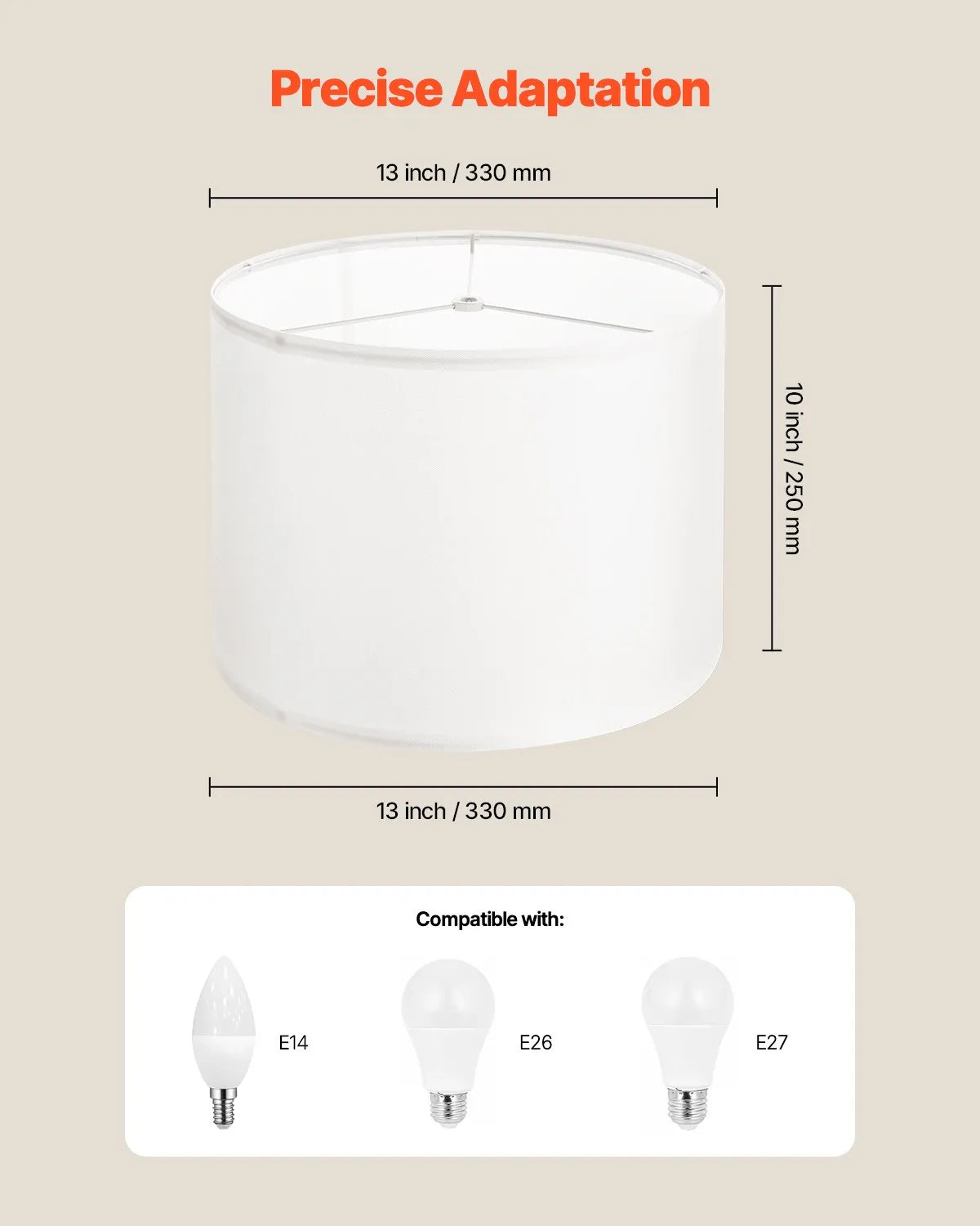 VEVOR Drum Lamp Shade 2 Set 13 x 13 x 10 in Medium Round Lampshade (Off-white)