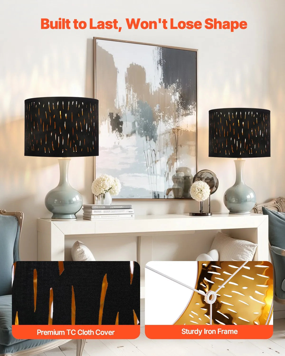 VEVOR Drum Lamp Shade 2 Set 13 x 13 x 10 in Medium Round Lampshade with Harp