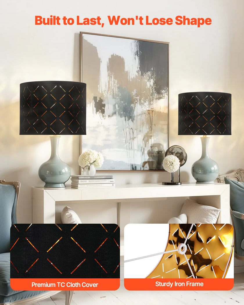 VEVOR Drum Lamp Shade 2 Set 13 x 13 x 10 in Round Lampshade with Harp (Black)