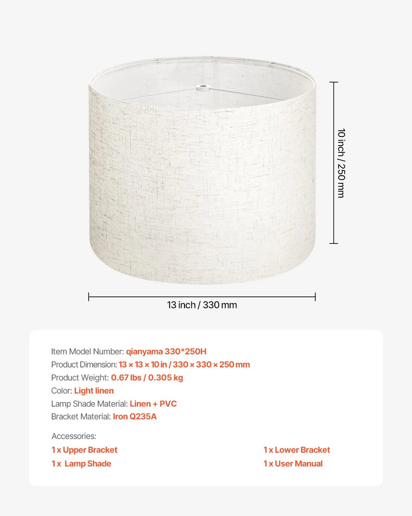 VEVOR Drum Lamp Shade 13 x 13 x 10 inches Medium Round Lampshade (Light Linen)