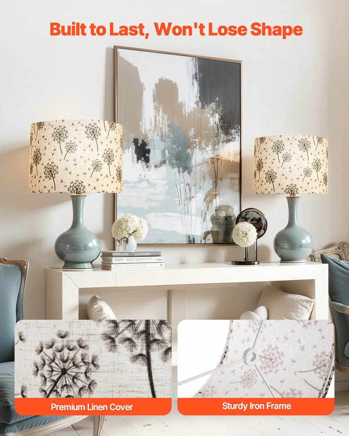 VEVOR Drum Lamp Shade 2 Set 13 x 13 x 10 in Lampshade (Light Dandelion Pattern)