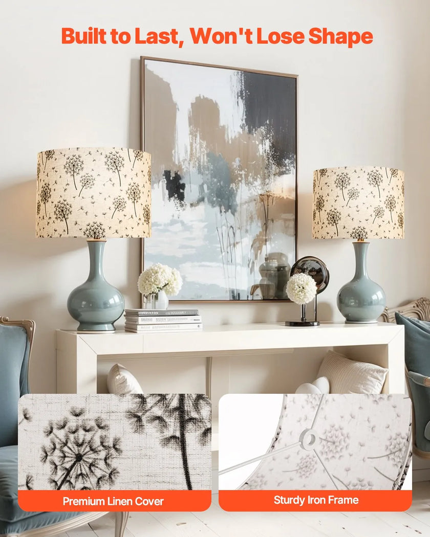 VEVOR Drum Lamp Shade 2 Set 13 x 13 x 10 in Lampshade (Light Dandelion Pattern)