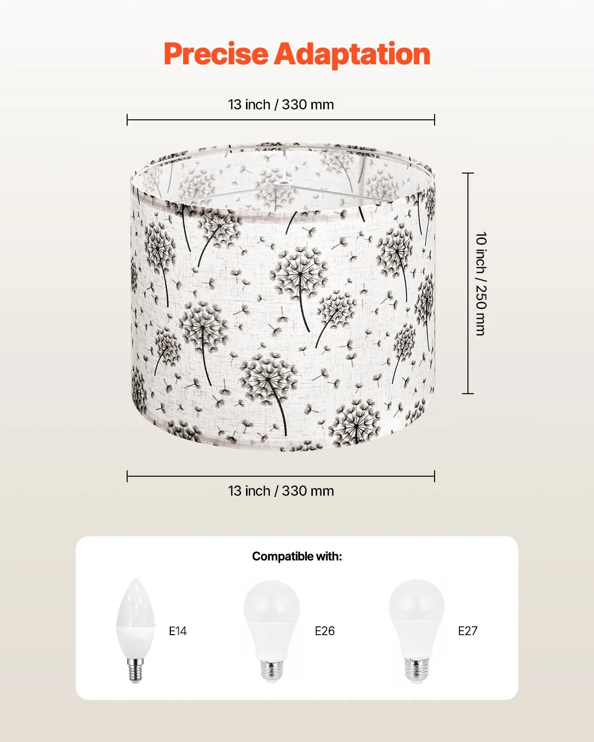 VEVOR Drum Lamp Shade 2 Set 13 x 13 x 10 in Lampshade (Light Dandelion Pattern)