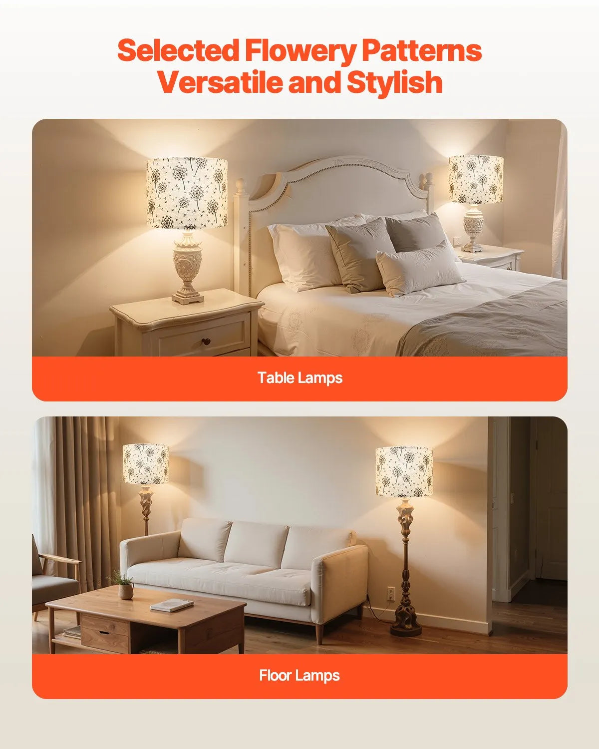 VEVOR Drum Lamp Shade 2 Set 13 x 13 x 10 in Lampshade (Light Dandelion Pattern)