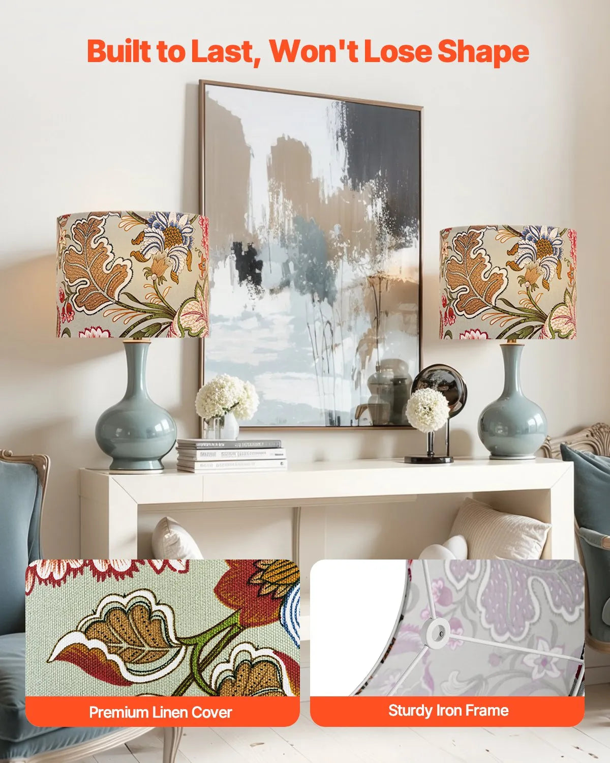 VEVOR Drum Lamp Shade 2 Set 13 x 13 x 10 in Medium Round Lampshade (Dark Floral)