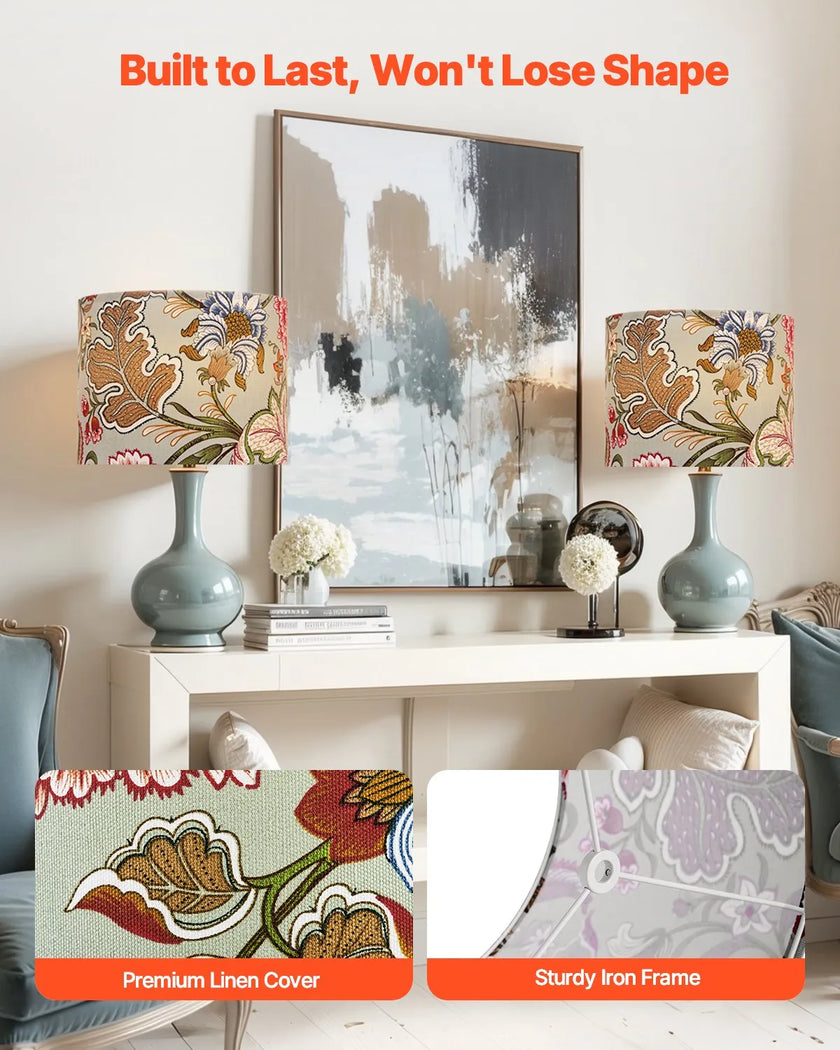 VEVOR Drum Lamp Shade 2 Set 13 x 13 x 10 in Medium Round Lampshade (Dark Floral)