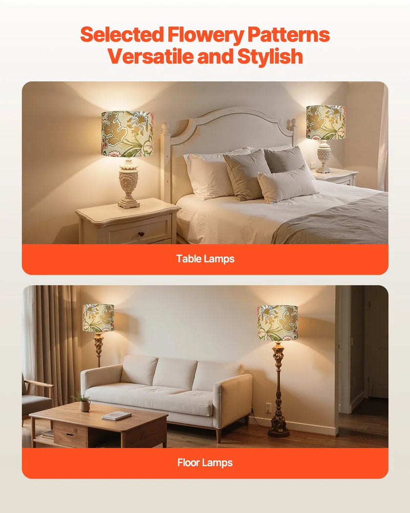 VEVOR Drum Lamp Shade 2 Set 13 x 13 x 10 in Medium Round Lampshade (Dark Floral)