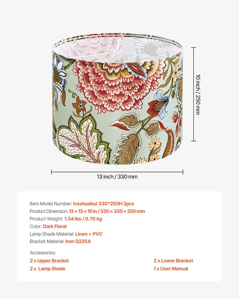VEVOR Drum Lamp Shade 2 Set 13 x 13 x 10 in Medium Round Lampshade (Dark Floral)