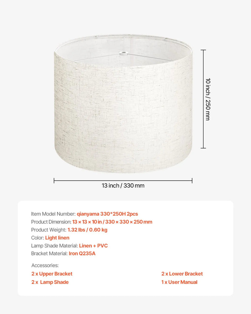 VEVOR Drum Lamp Shade 2 Set 13 x 13 x 10 in Medium Round Lampshade (Light Linen)