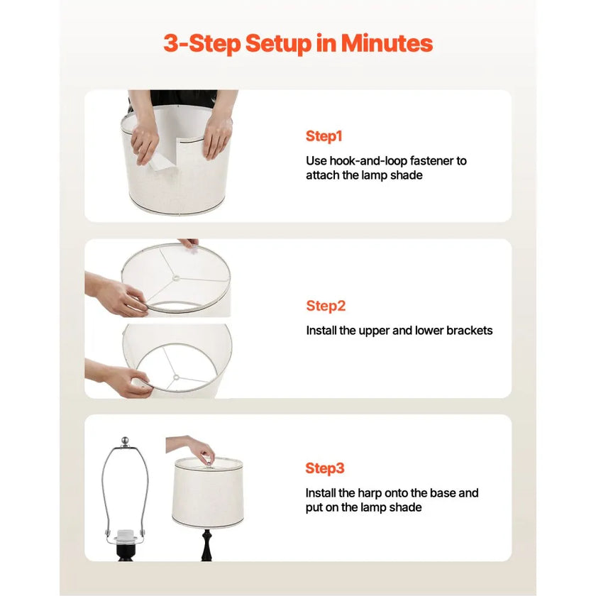 VEVOR Lamp Shade 2 Set with Harp 11 x 13 x 10 in (Light Linen with Black Edge)